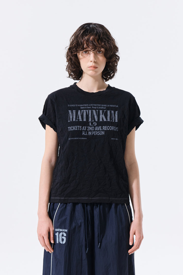 Matin Kim Lettering Graffiti Crease Top — Black