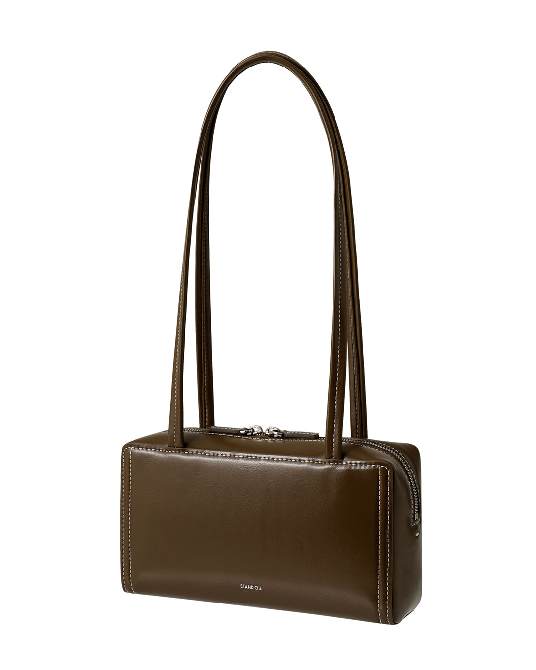 Stand Oil Post Bag — Square Box Shoulder Bag — Stitch Mocha
