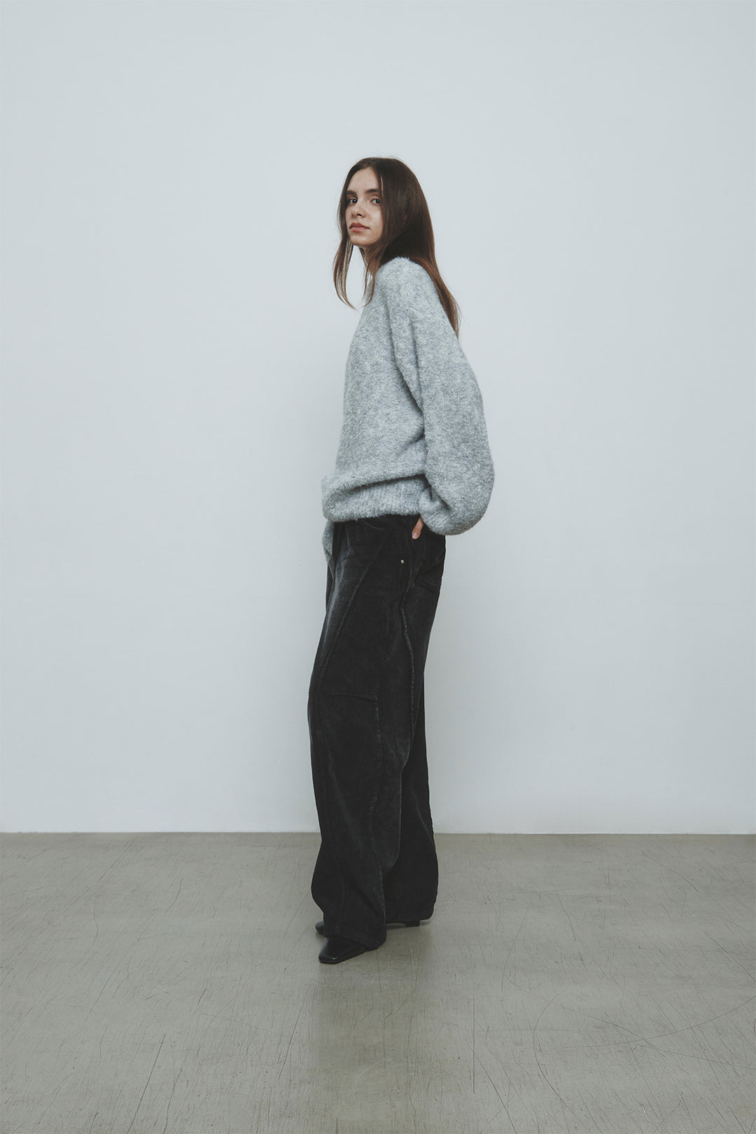KIMMATIN Volume Neck Boucle Pullover — Gray