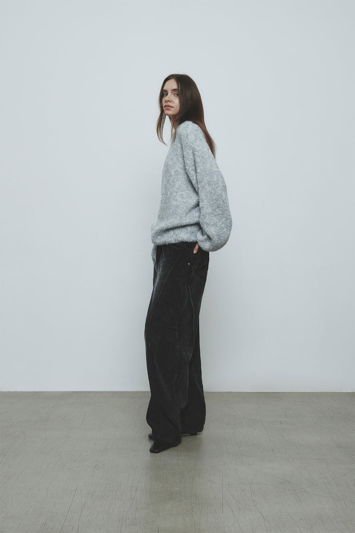 KIMMATIN Volume Neck Boucle Pullover — Gray