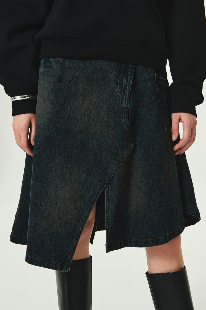 KIMMATIN Layered Denim Skirt — Dark Navy