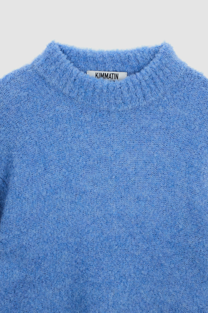 KIMMATIN Volume Neck Boucle Pullover — Blue