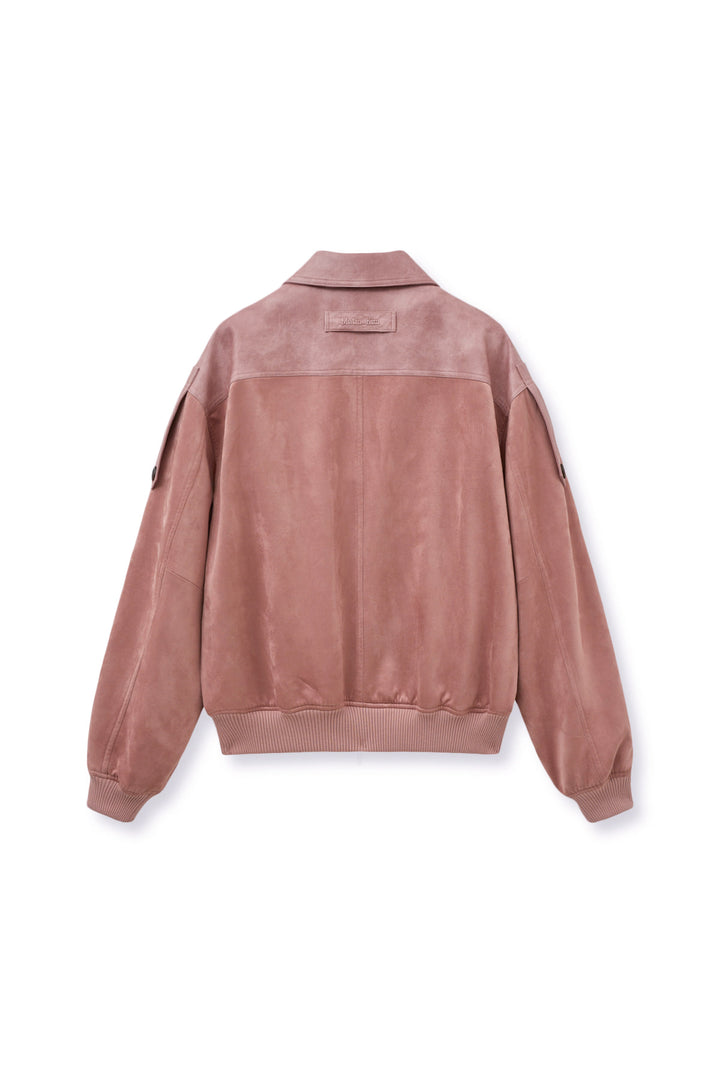 Matin Kim Suede Mix Leather Zip Jumper — Pink