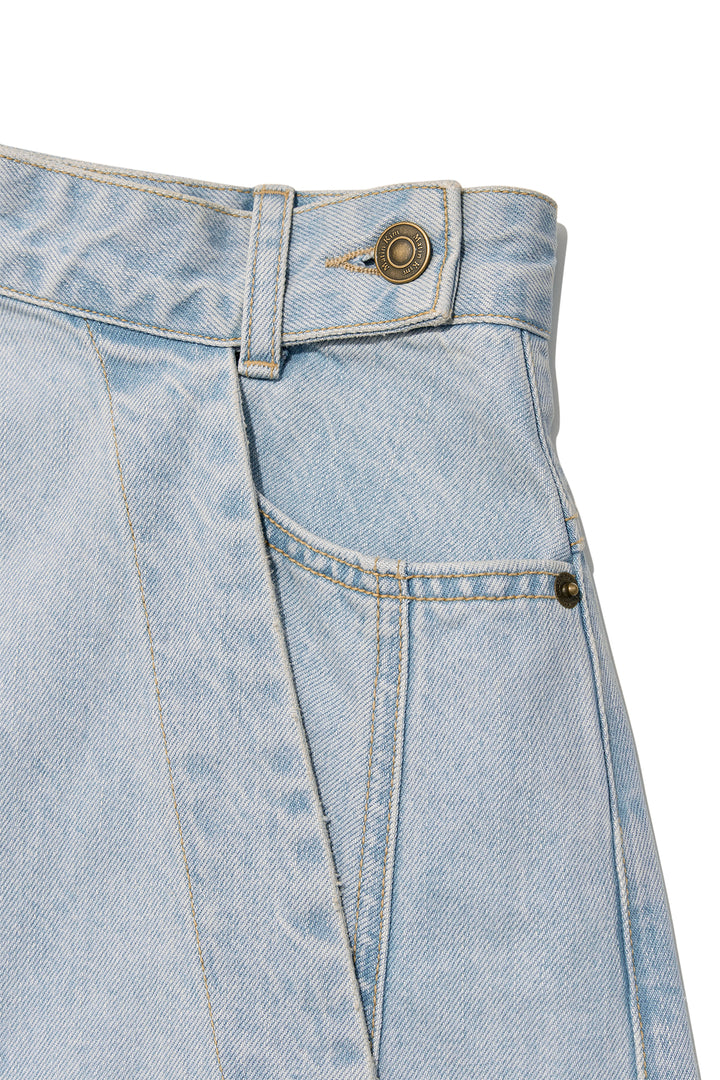 Matin Kim Denim Mixed Flare Skirt — Light Blue