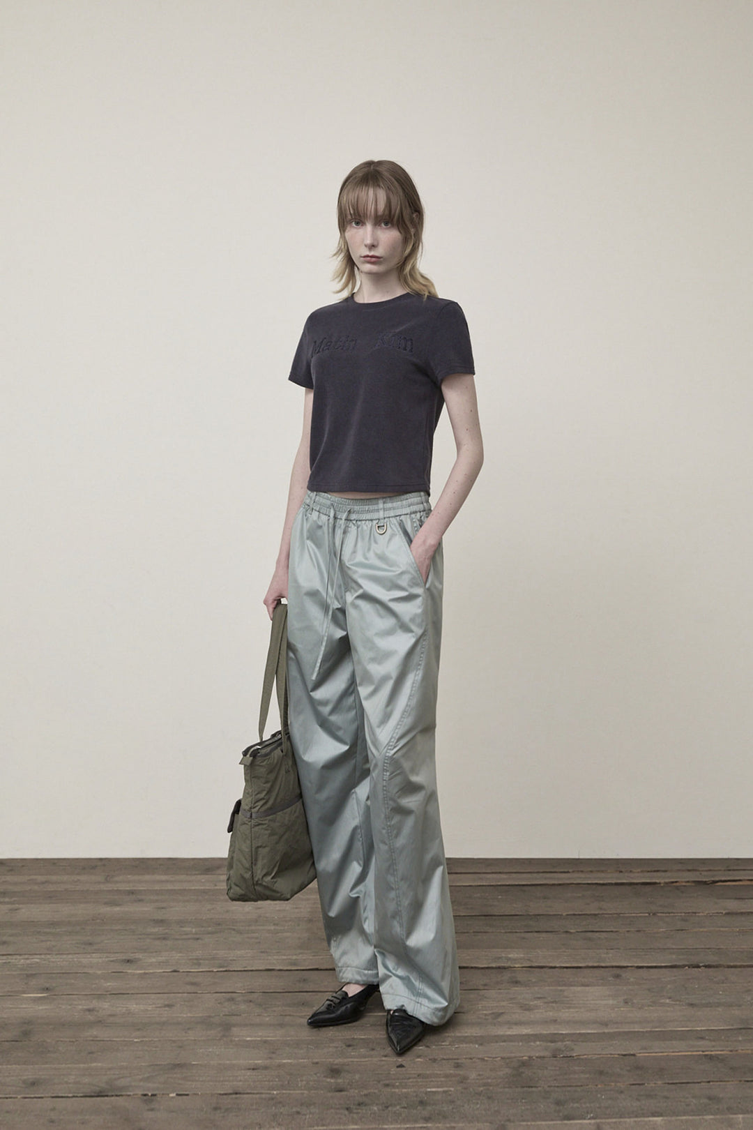 Matin Kim Logo Point Terry Crop Top — Navy blue
