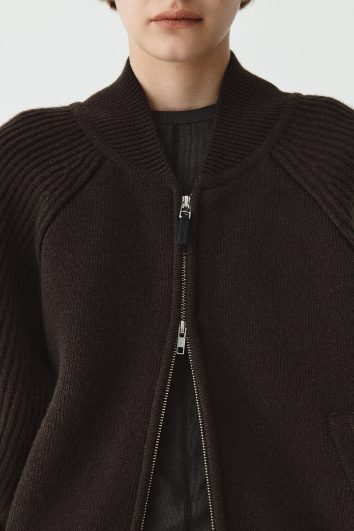 KIMMATIN Raglan Pocket Knit Zip Up — Brown