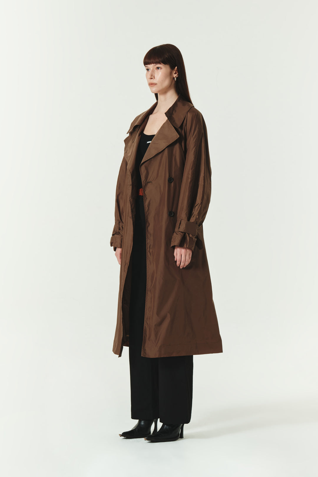 KIMMATIN Raglan Belted Nylon Trench Coat — Brown