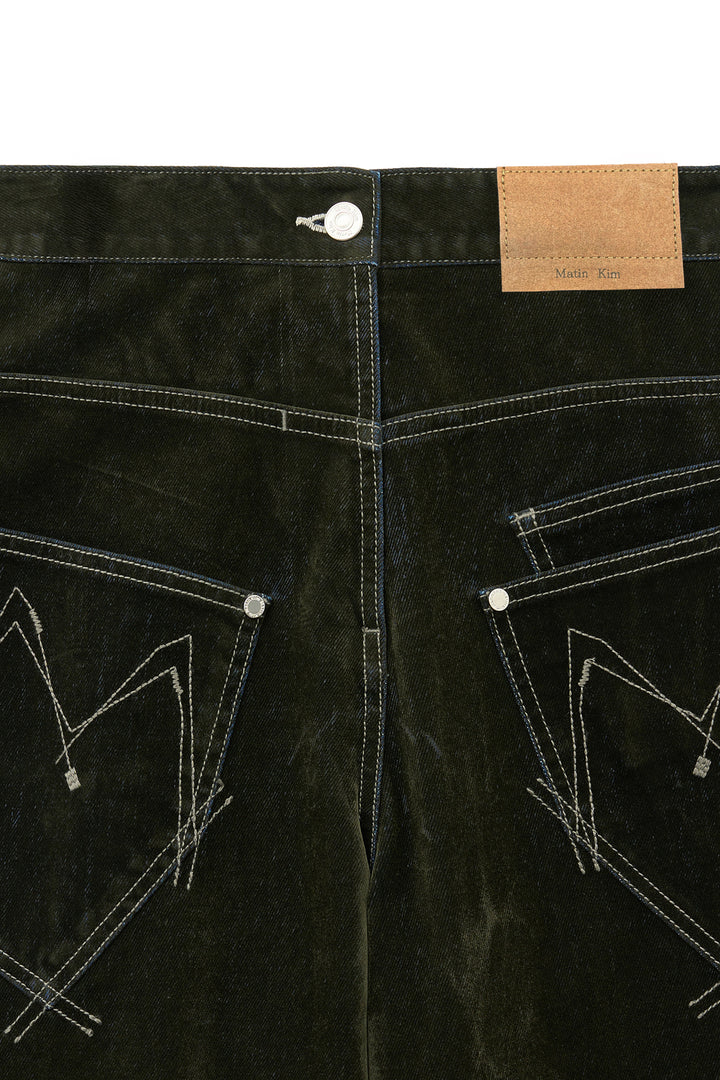 Matin Kim Reverse Velvet Wide Denim — Khaki