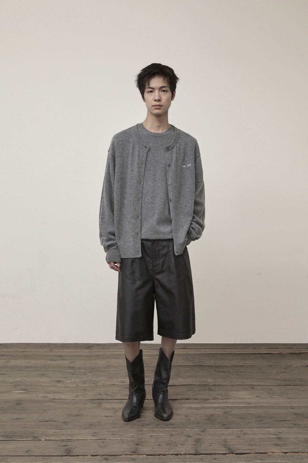 Matin Kim Cashmere Blended Round Knit Cardigan — Gray