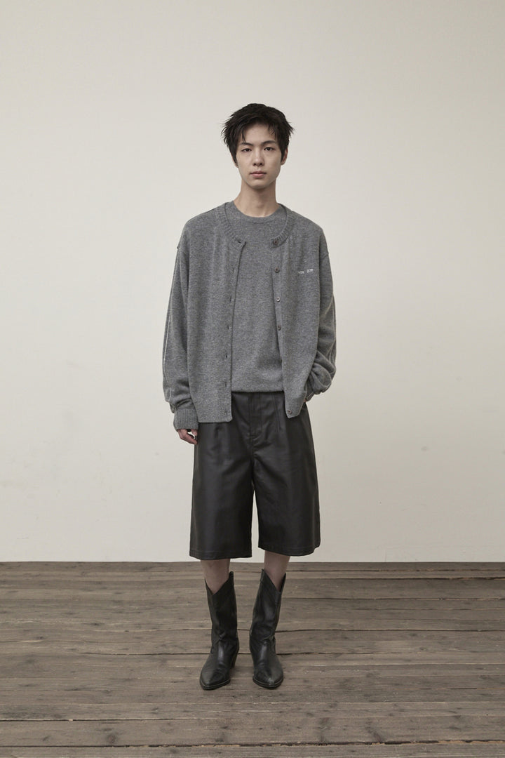 Matin Kim Cashmere Blended Round Knit Cardigan — Gray