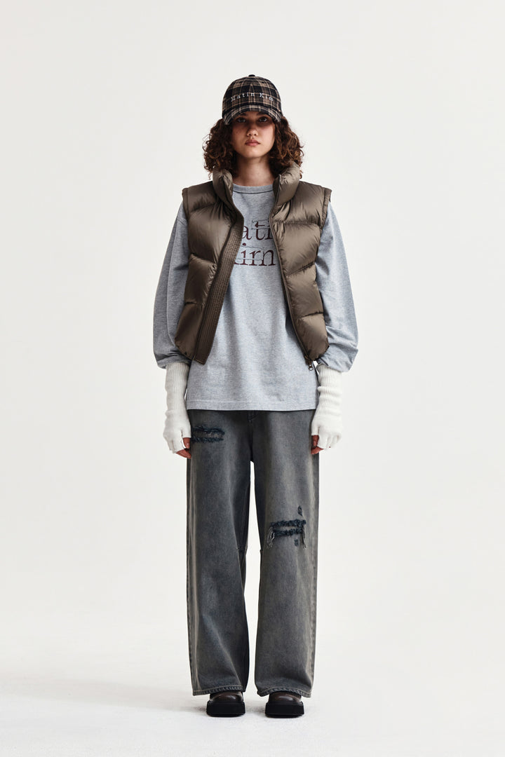 Matin Kim Back Logo Wide Denim — Smoke — Blue