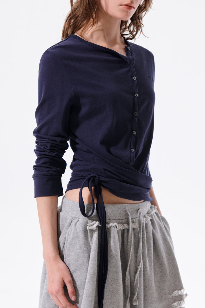 Matin Kim Asymmetric Button Closure Top — Navy blue