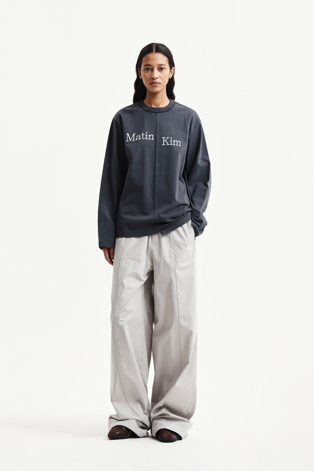 Matin Kim Asymmetric Logo Top — Charcoal