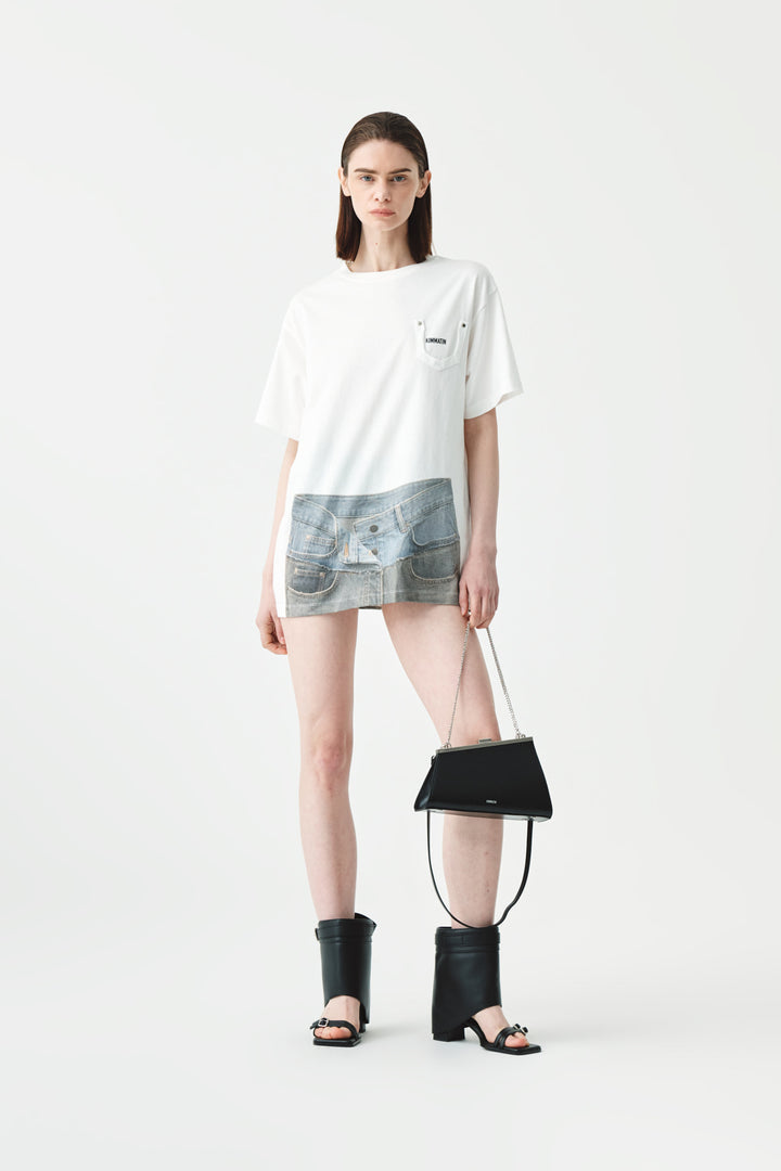KIMMATIN Denim Printing Oversize Top — White