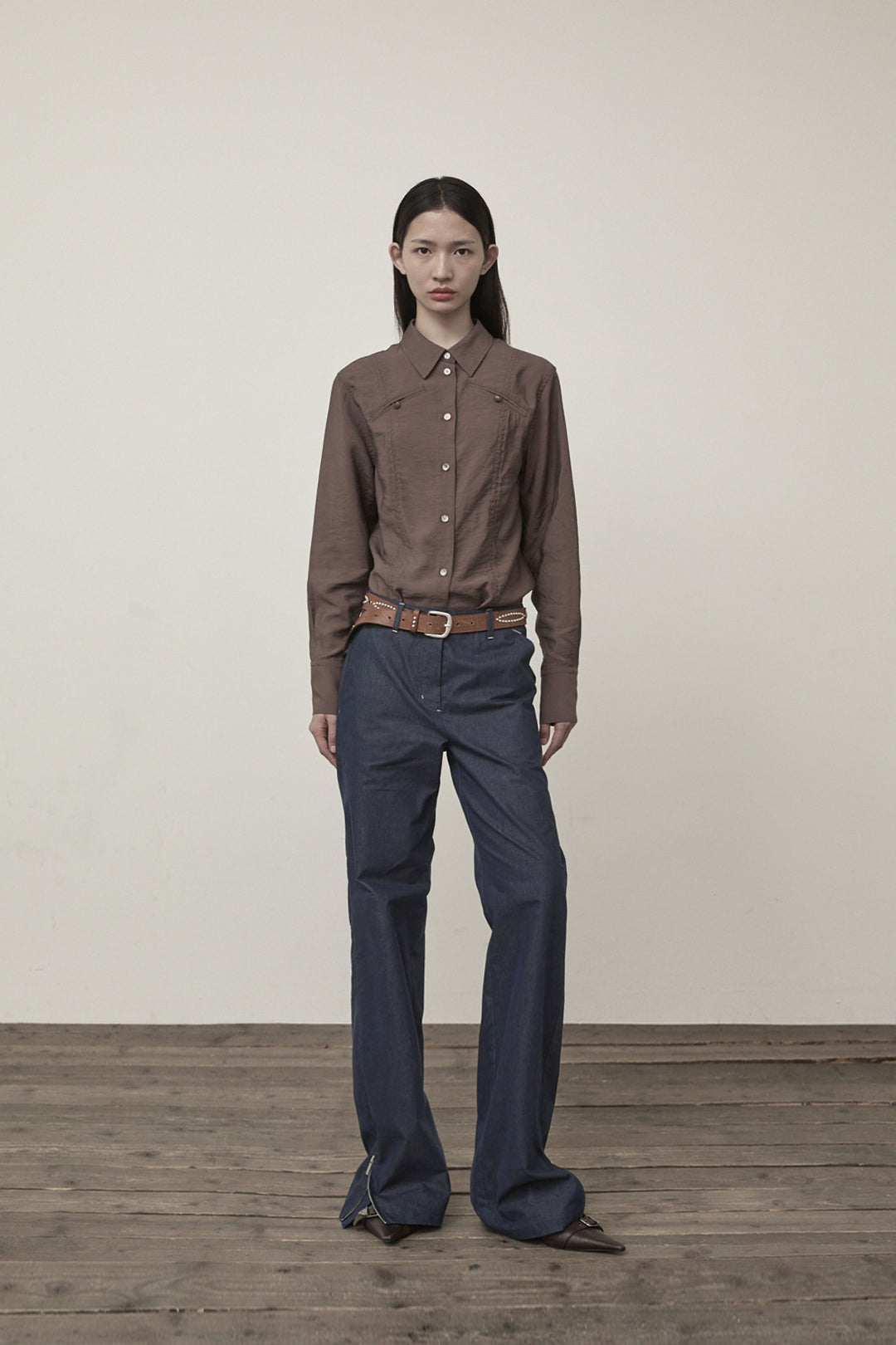 Matin Kim Back Tuck Detail Denim Pants — Navy blue