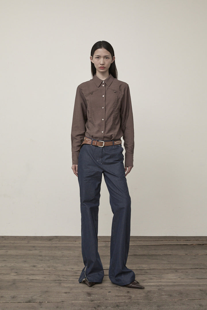Matin Kim Back Tuck Detail Denim Pants — Navy blue