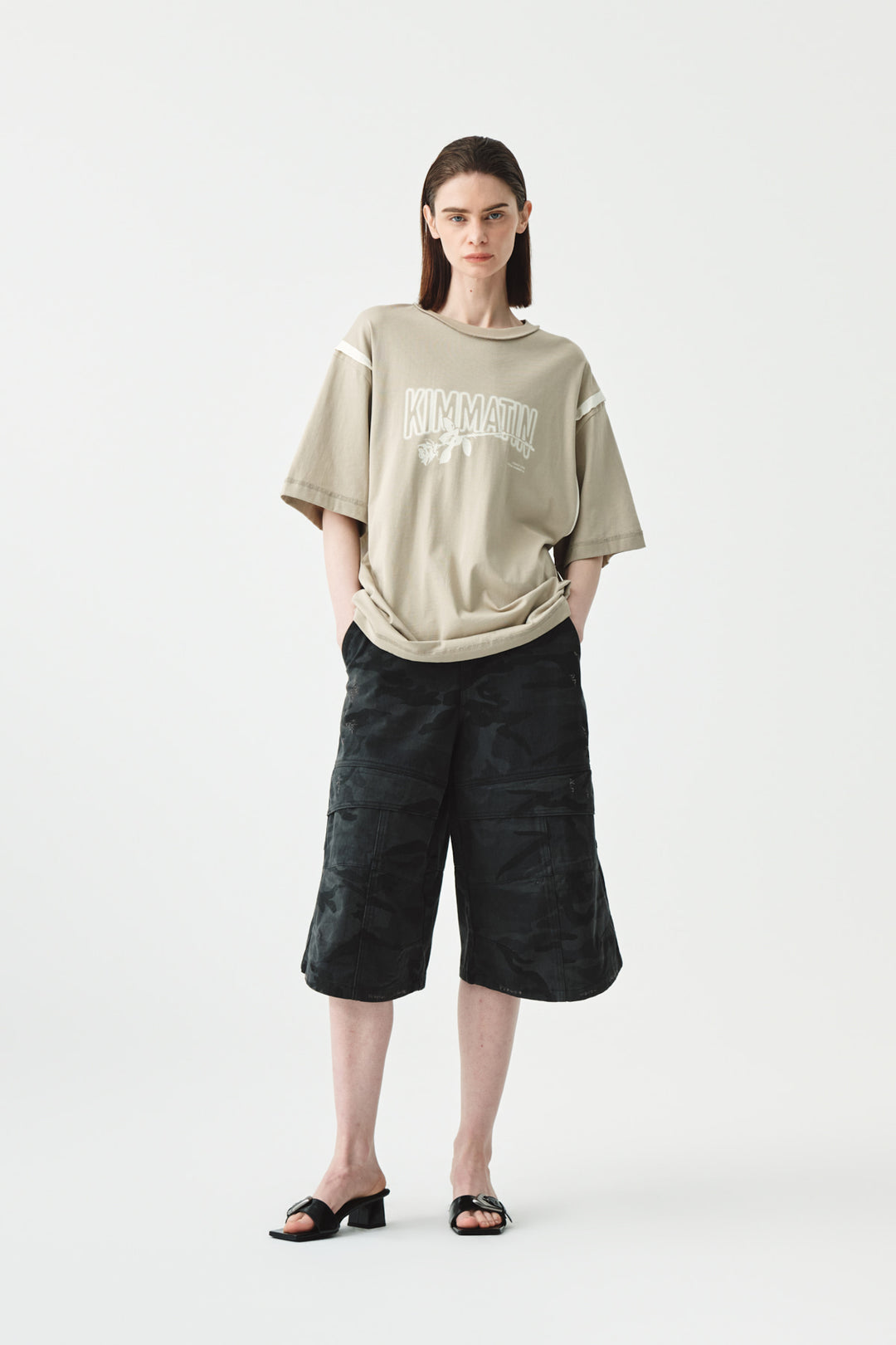 KIMMATIN Rose Print Oversize Tee — Beige