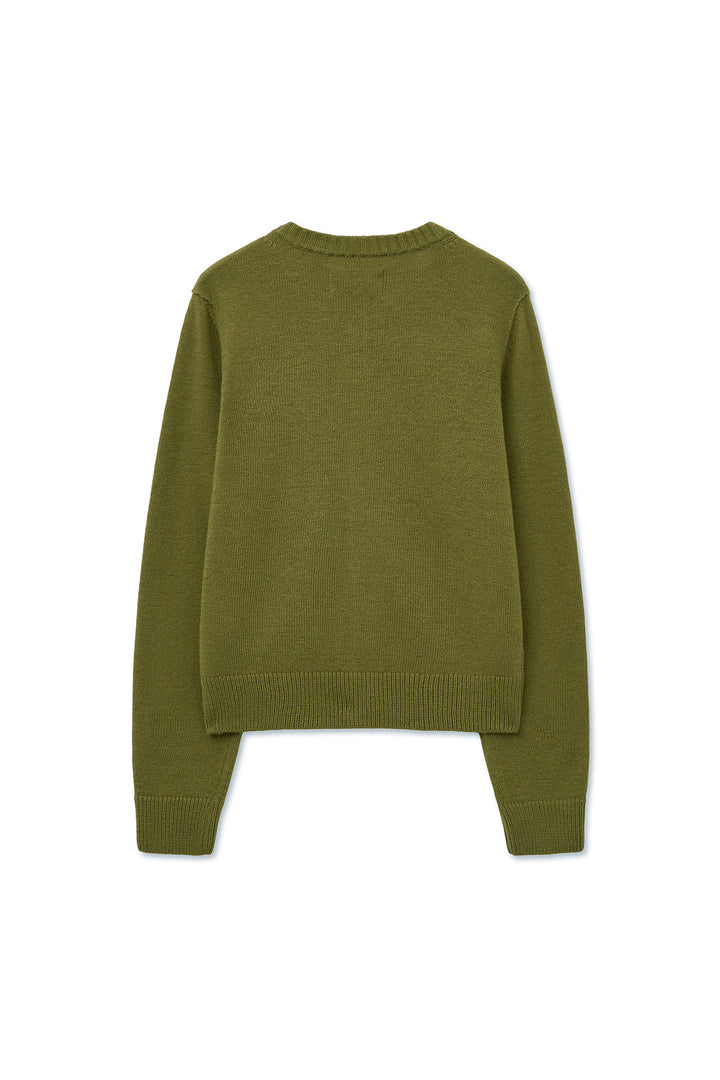 Matin Kim Cashmere Blended Round Knit Cardigan — Olive