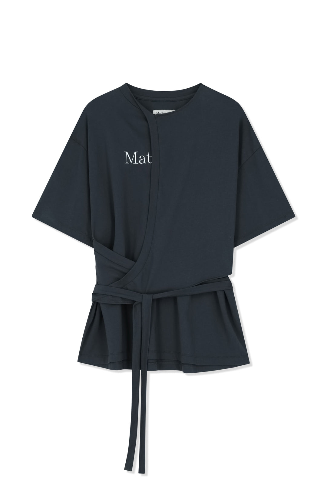 Matin Kim Tie Detail Draped Logo Top — Charcoal