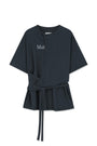 Matin Kim Tie Detail Draped Logo Top — Charcoal
