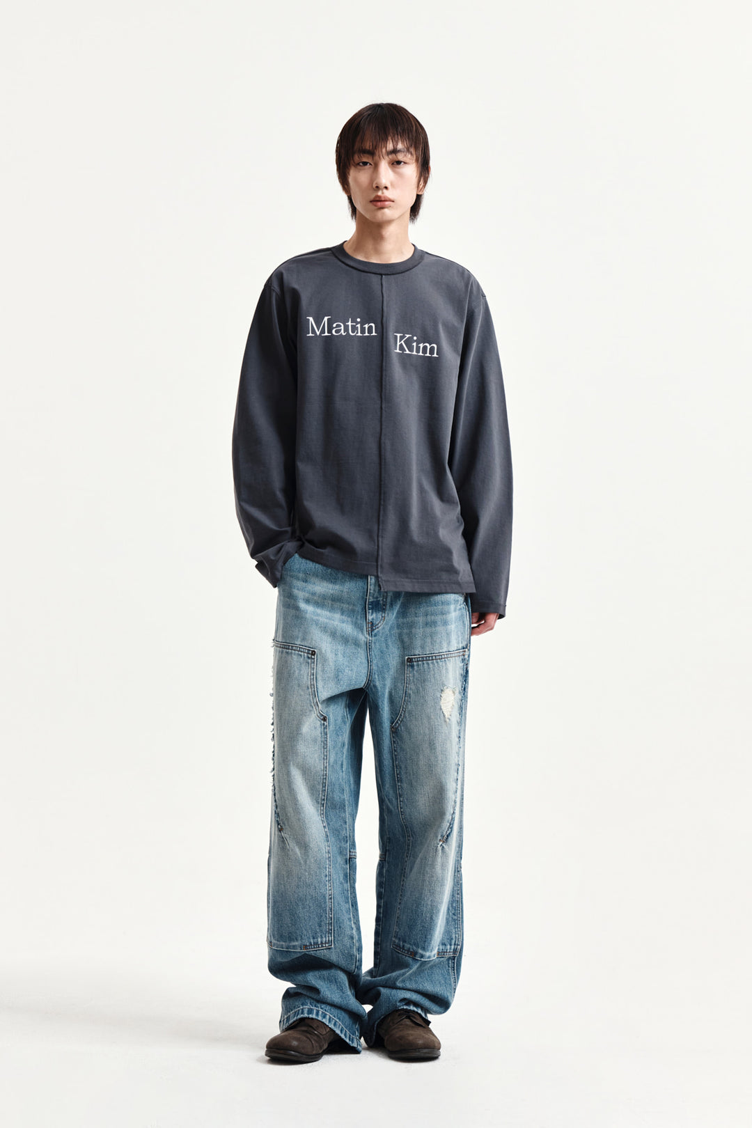 Matin Kim Asymmetric Logo Top — Charcoal