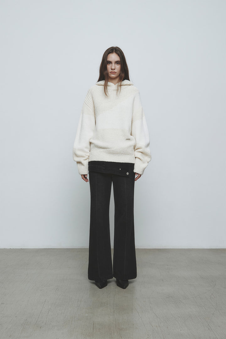 KIMMATIN Color Mix Unbalance Knit Hoody — Ivory