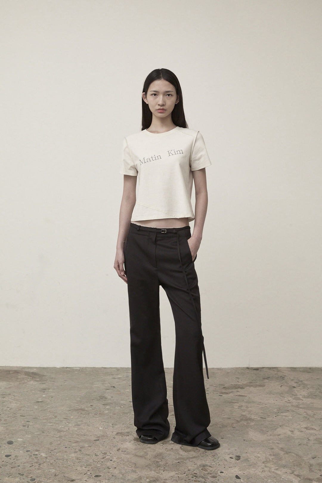 Matin Kim Diagonal Logo Reversible Crop Top — Ivory