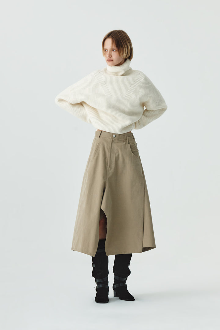 KIMMATIN Wool Blended High Neck Crop Pullover — Ivory