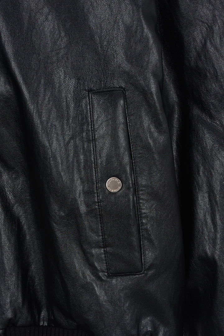 Matin Kim Faux Leather Zip-Up Hoody — Black