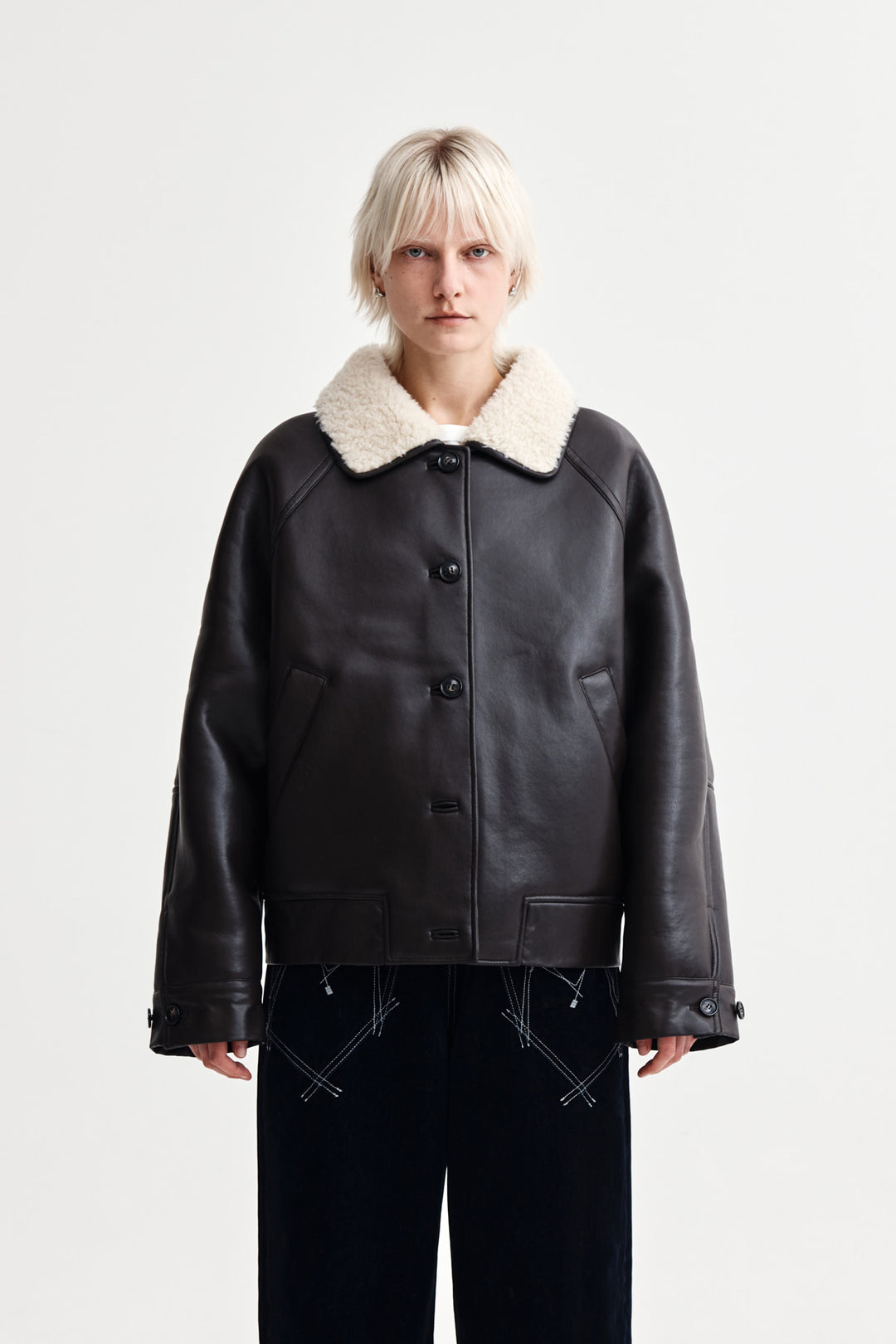 Matin Kim Fur Collar Mustang Jumper Dark — Brown