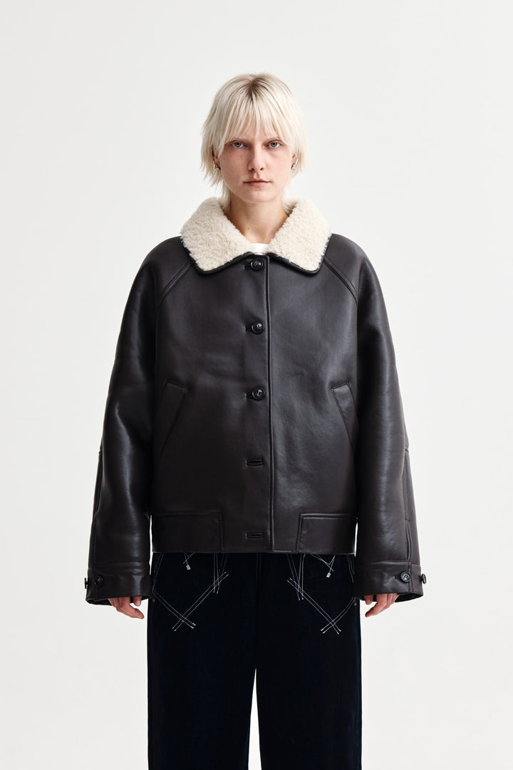 Matin Kim Fur Collar Mustang Jumper Dark — Brown