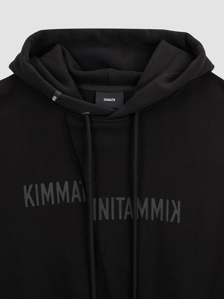 KIMMATIN Blurred Logo Raw Cut Oversize Hoody — Black