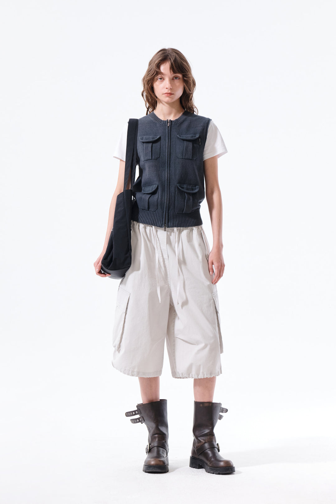 Matin Kim Pocket Washed Knit Vest — Charcoal