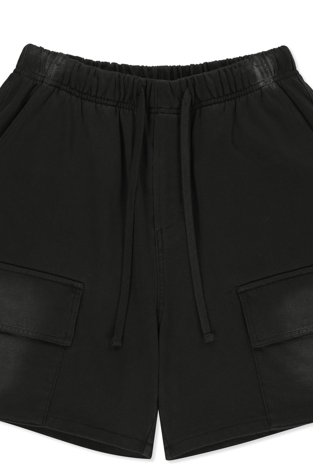 Matin Kim Vintage Washed Terry Cargo Shorts — Black