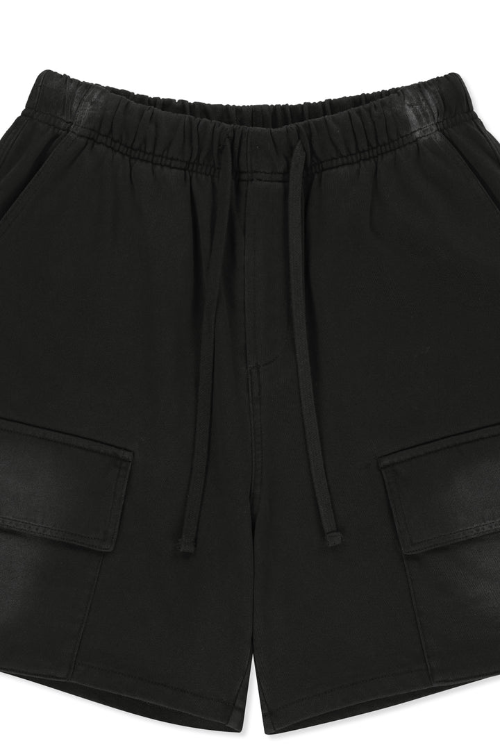 Matin Kim Vintage Washed Terry Cargo Shorts — Black