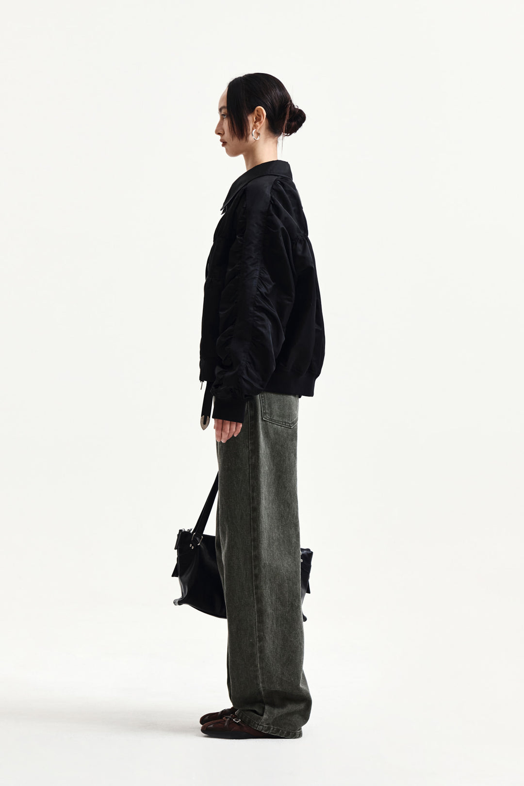 Matin Kim Small Logo Shirring Jumper — Black