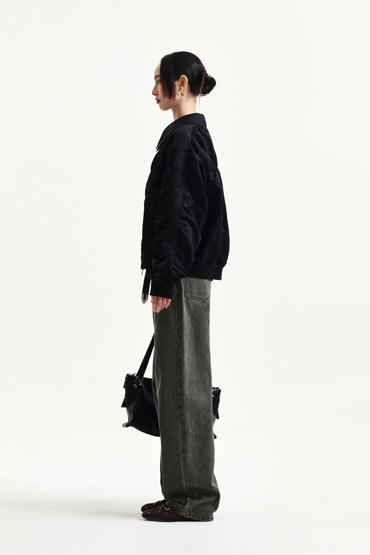 Matin Kim Small Logo Shirring Jumper — Black
