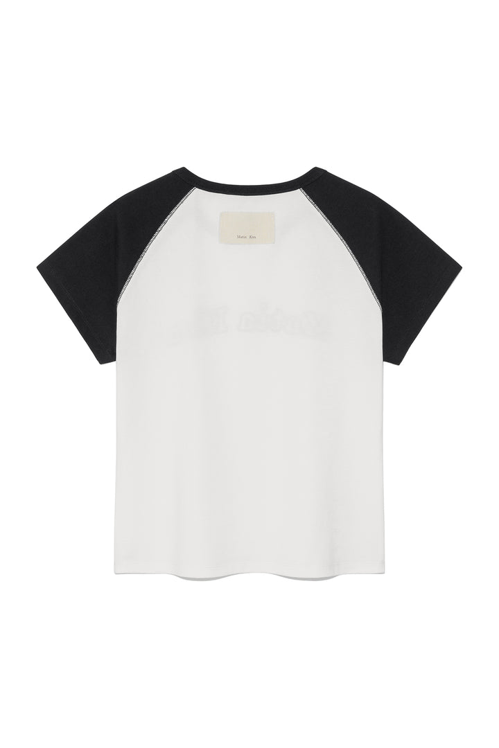 Matin Kim Flower Stitch Raglan Logo Top — Black