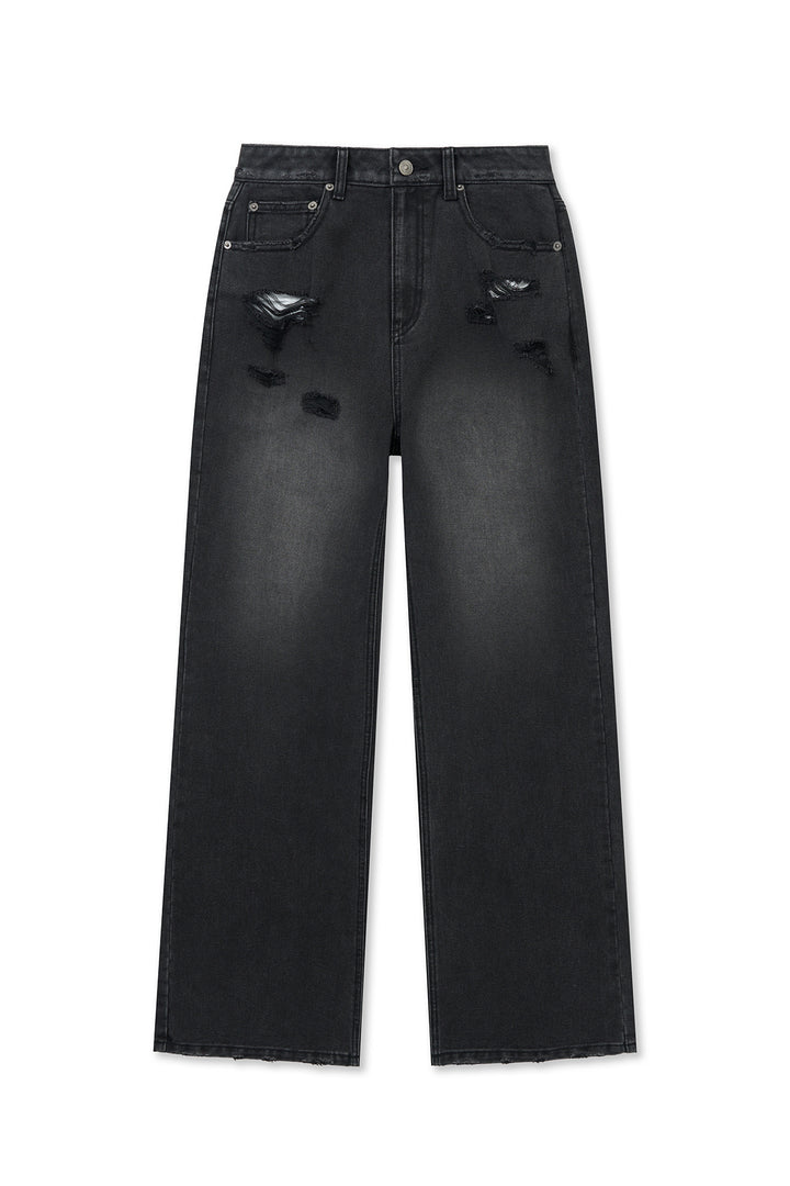 Matin Kim Back Pocket Patch Destroyed Denim — Black