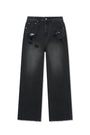 Matin Kim Back Pocket Patch Destroyed Denim — Black