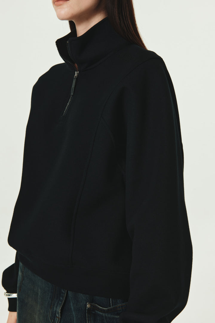 KIMMATIN Loose Half Zip Sweatshirt — Black