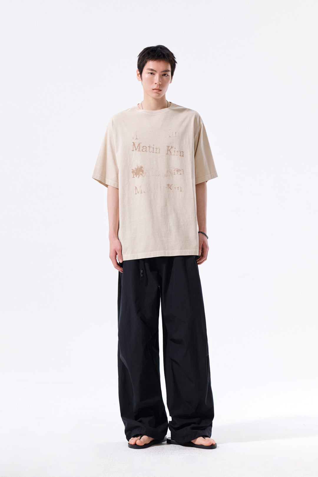 Matin Kim Pigment Graffiti Logo Tee — Beige