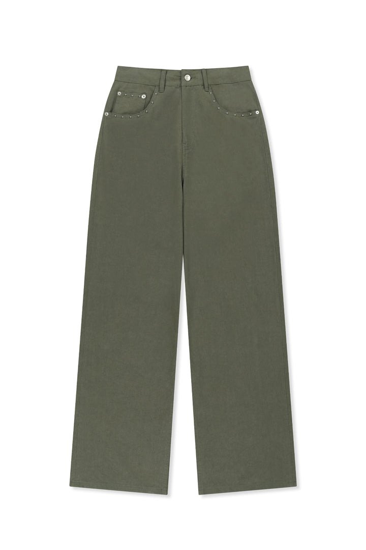 Matin Kim Stud Point Color Denim Pants — Khaki