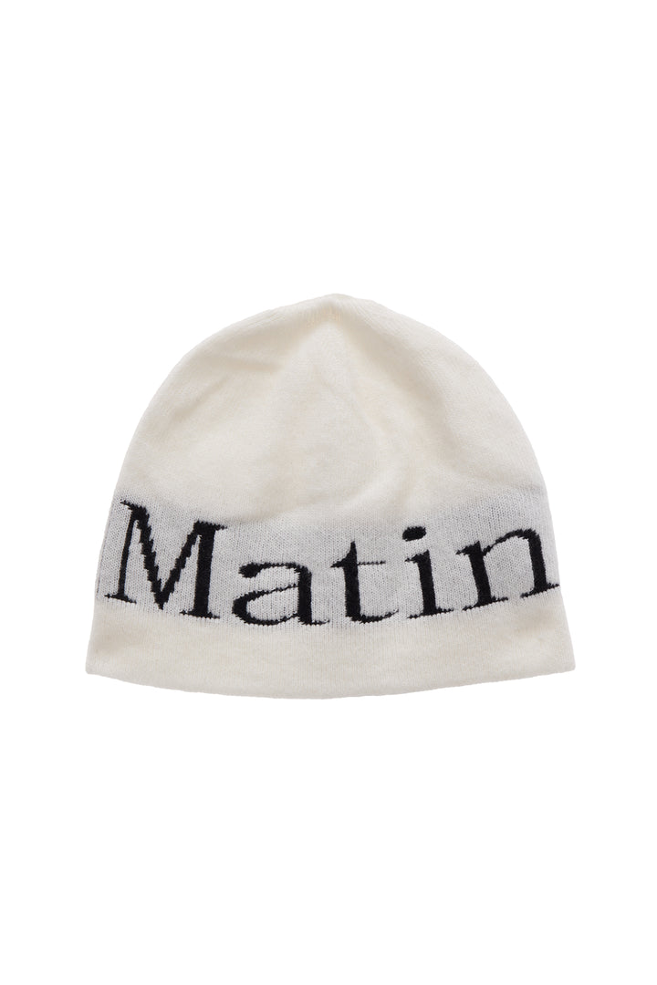 Matin Kim Logo Jacquard Short Beanie — White