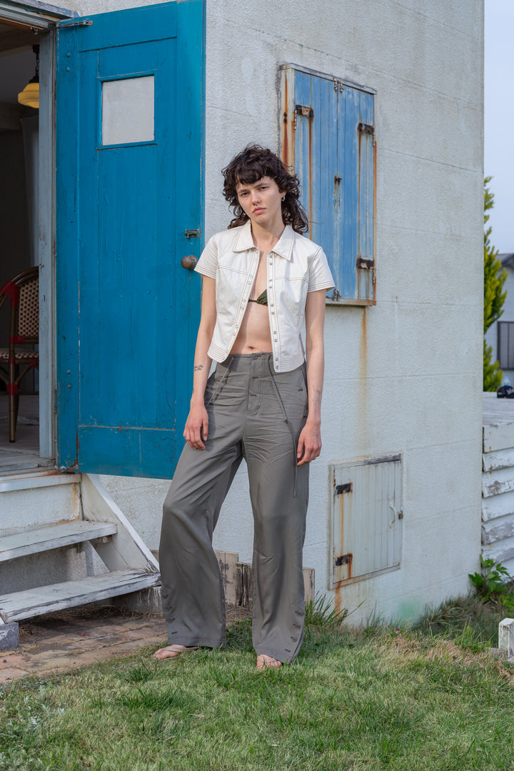 Matin Kim Button Point String Wide Pants — Khaki