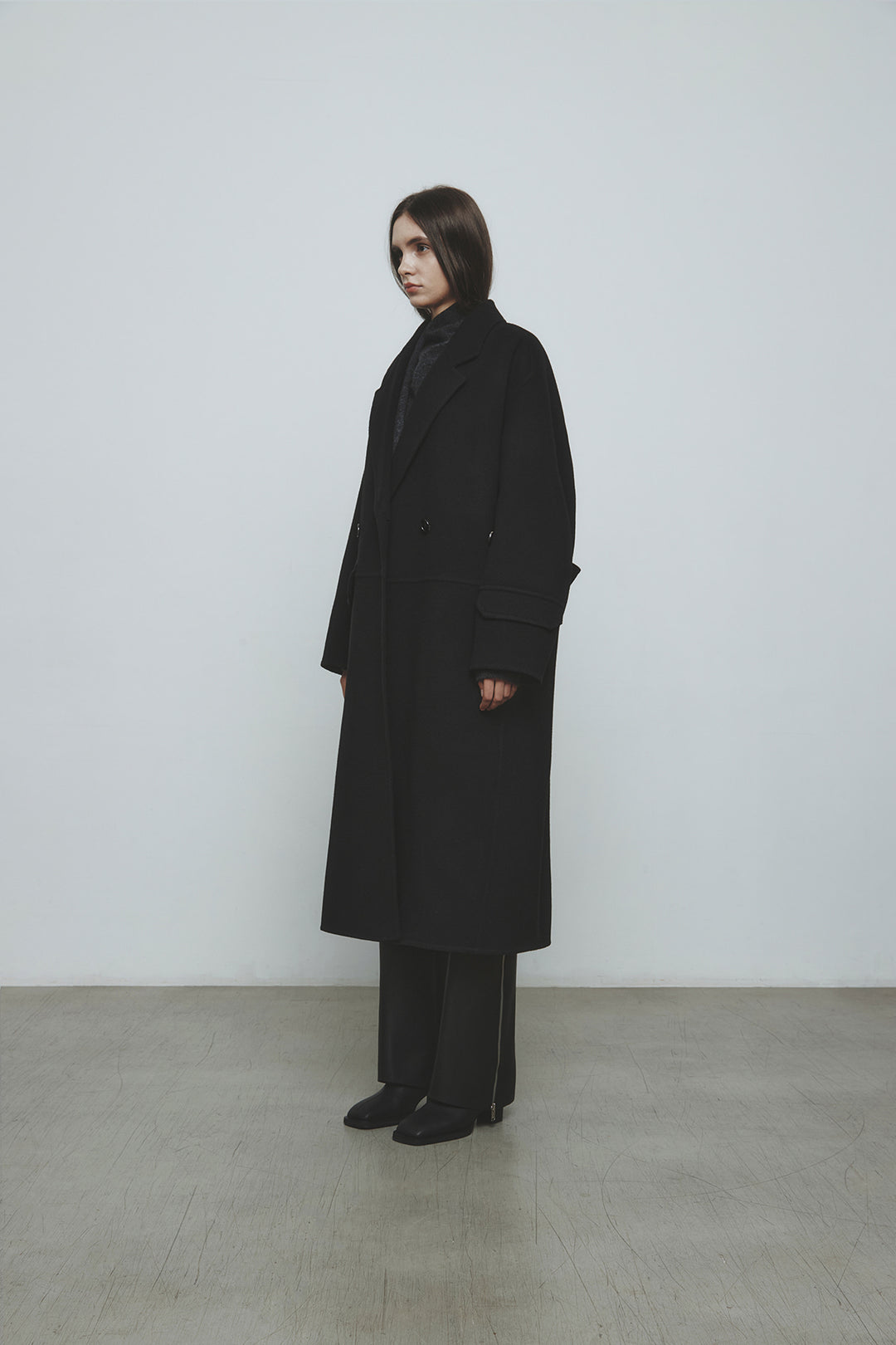 KIMMATIN Belted Double Wool Coat — Black