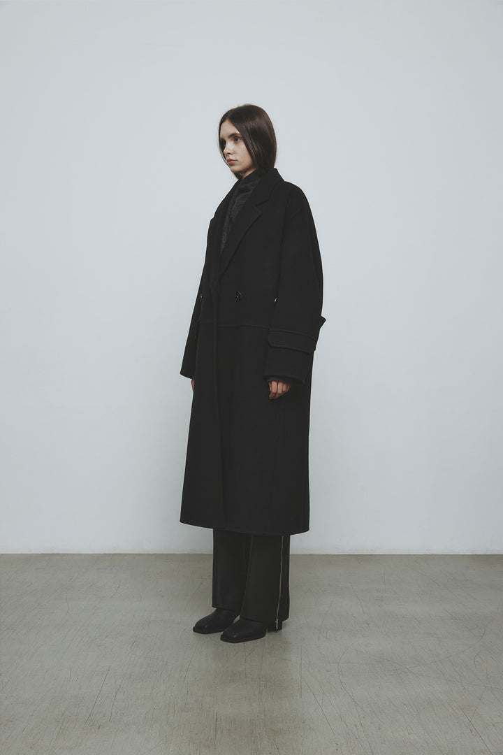 KIMMATIN Belted Double Wool Coat — Black