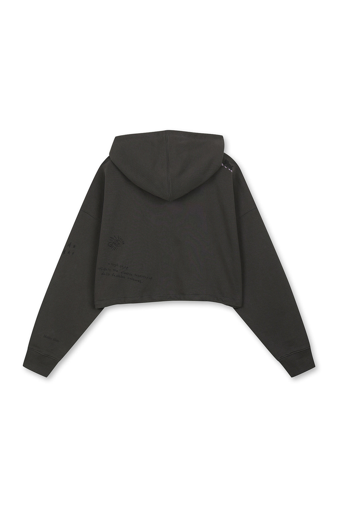 Matin Kim Graffiti Artwork Crop Hoody Zip Up — Charcoal