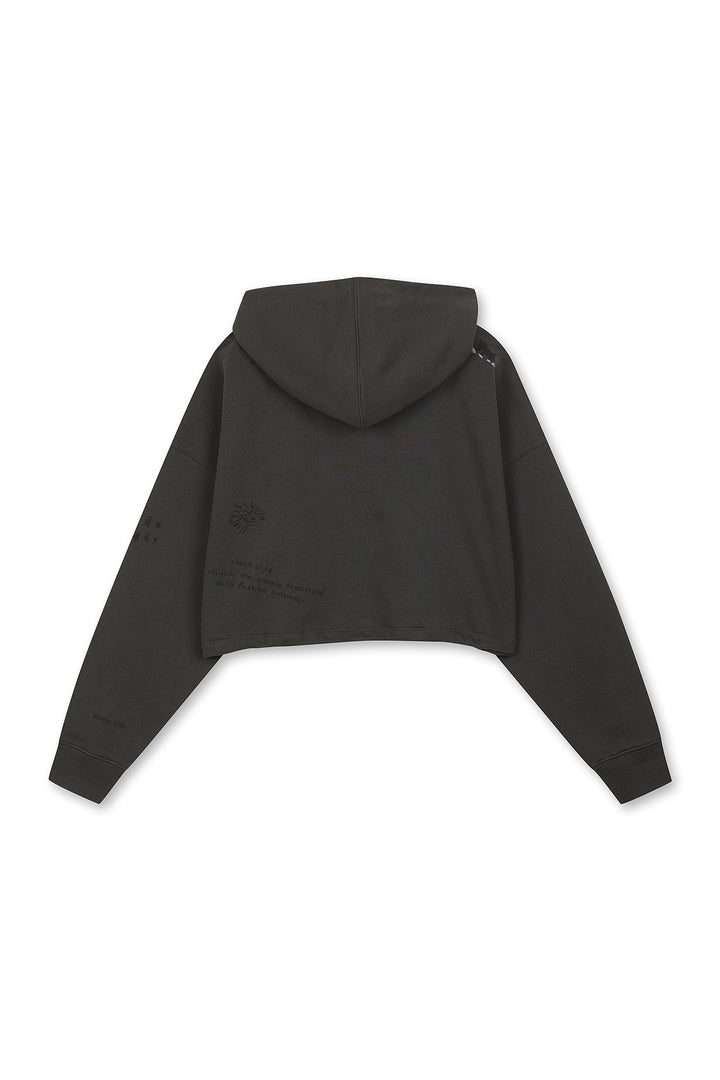 Matin Kim Graffiti Artwork Crop Hoody Zip Up — Charcoal