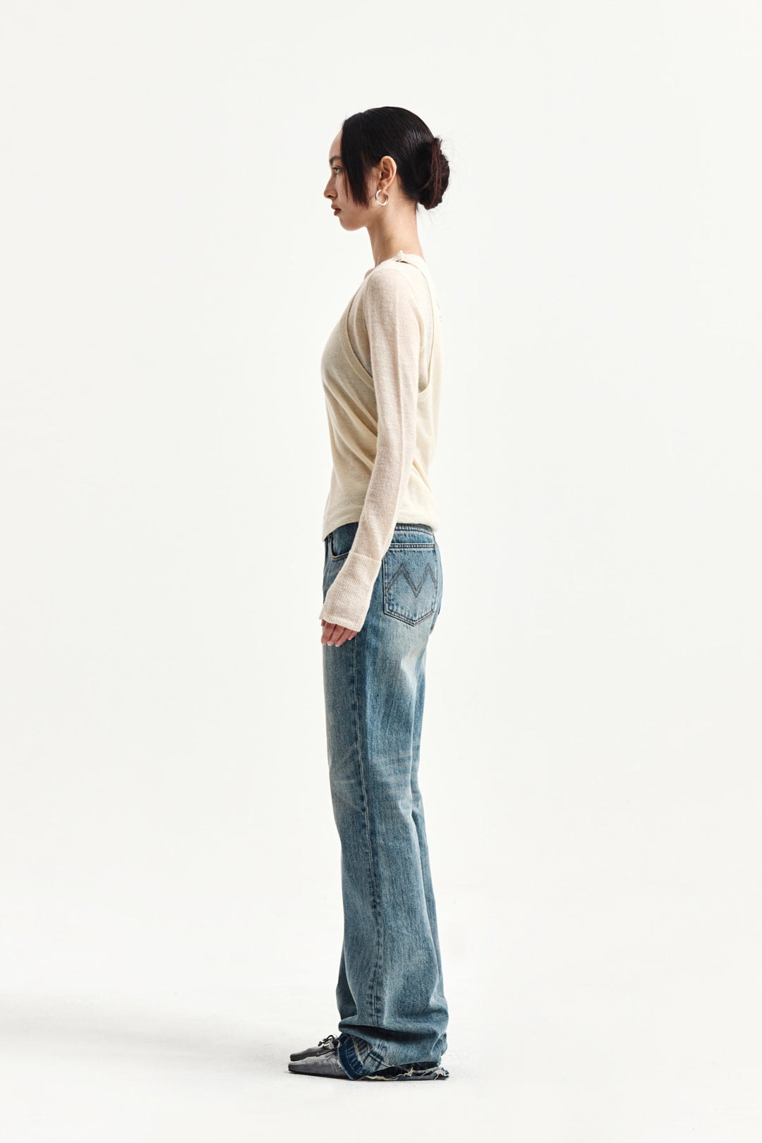 Matin Kim Washed Point Boots Cut Denim — Blue